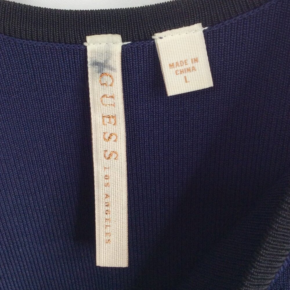 Women's Guess Sweater Tank Dress Size Large Fit Flare Striped Bodycon Knit - Picture 6 of 7
